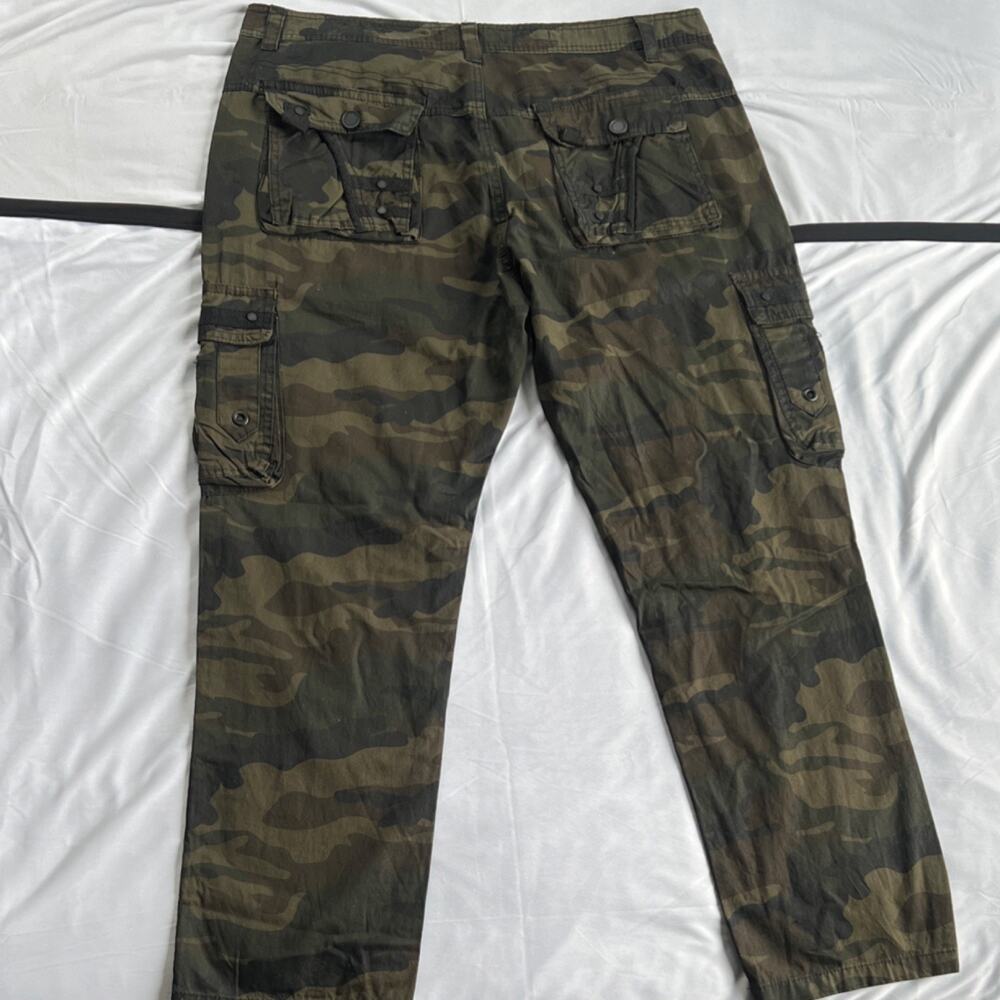 Nick Danger Men's Camouflage Cargo Pants Green Brown Cotton Size 36 Straight Leg